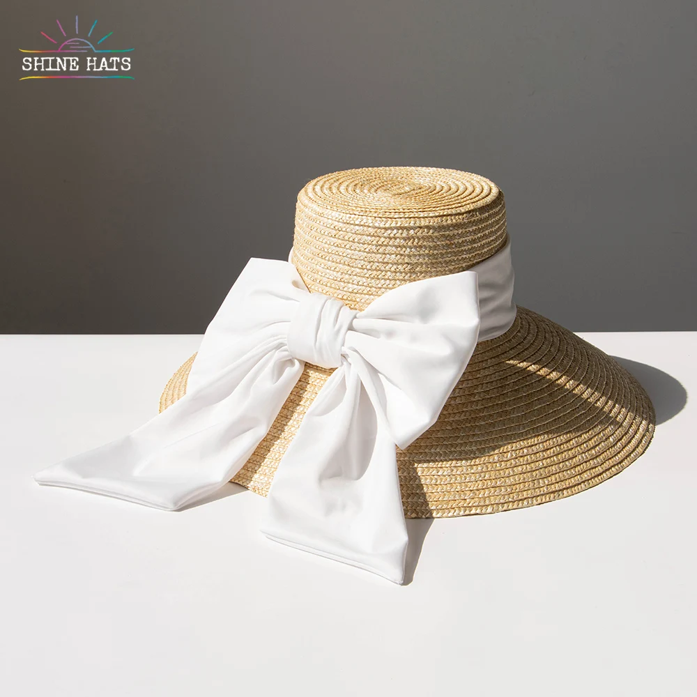 

Shinehats luxury chic wheat custom high crown bucket straw hat wheat women ladies sun summer sombrero with colorful ribbon