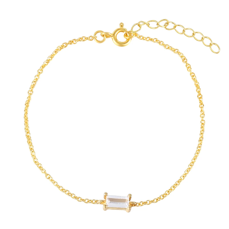 

2021INS minimalism jewelry s925 silver 18k plated rectangular zircon all-match bracelet, Gold