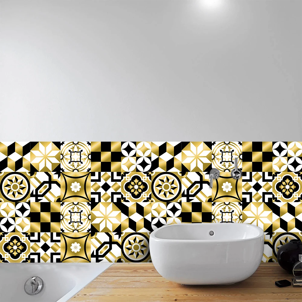 

10pcs 30cm Yellow Geometric Pattern Crystal Hard Film Tile Sticker Bathroom Decor Wall Decals Self-adhesive Removable Wallpapers