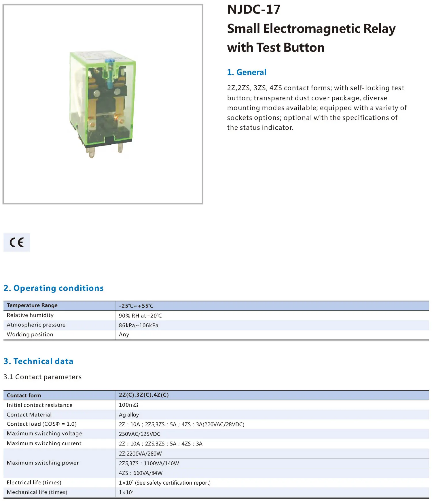 Chint original NJDC-17 NJDC-17(D) NJDC-17(M) NJDC-17(MD) 2Z 10A 2ZS 3ZS 5A 4ZS 3A Small Electromagnetic Relay with Test Button