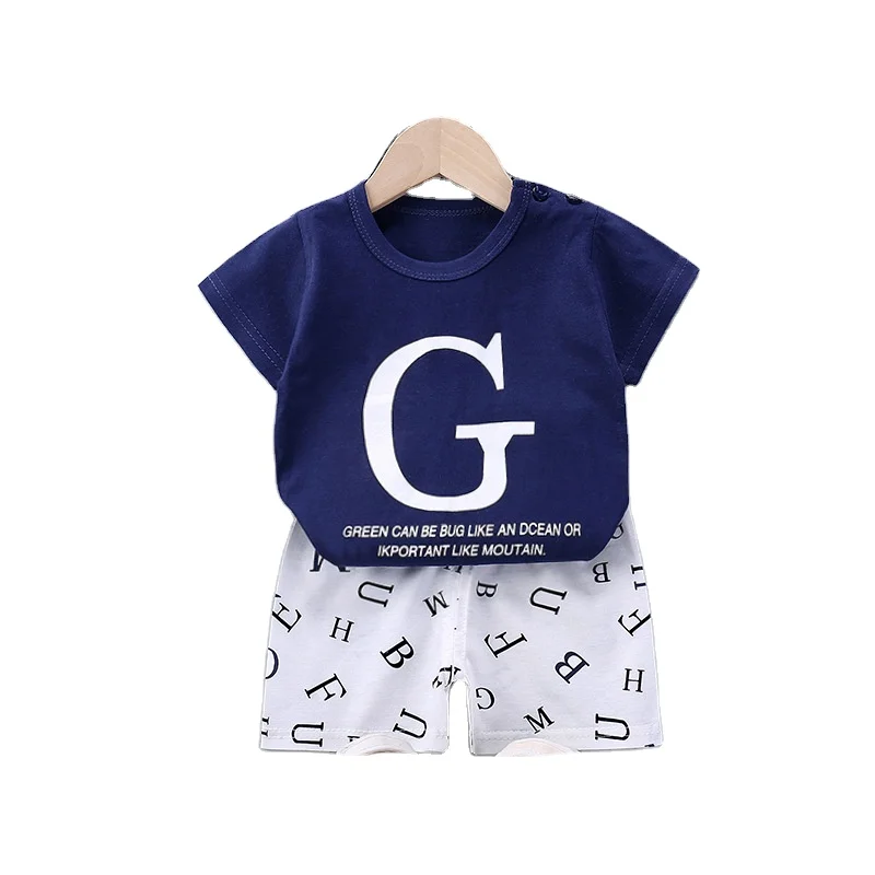 

Wholesale custom summer children's cotton short sleeve shorts set of two pieces