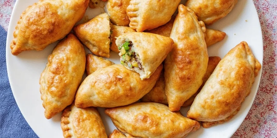 Freshly fried Puerto Rico empanadas arranged on a plate