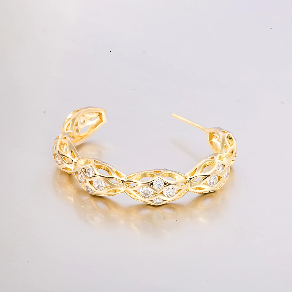 

Gold Plated Brass Hollow Out Zircon Hoop Earrings For Women Jewelry Sets, Gold&silver