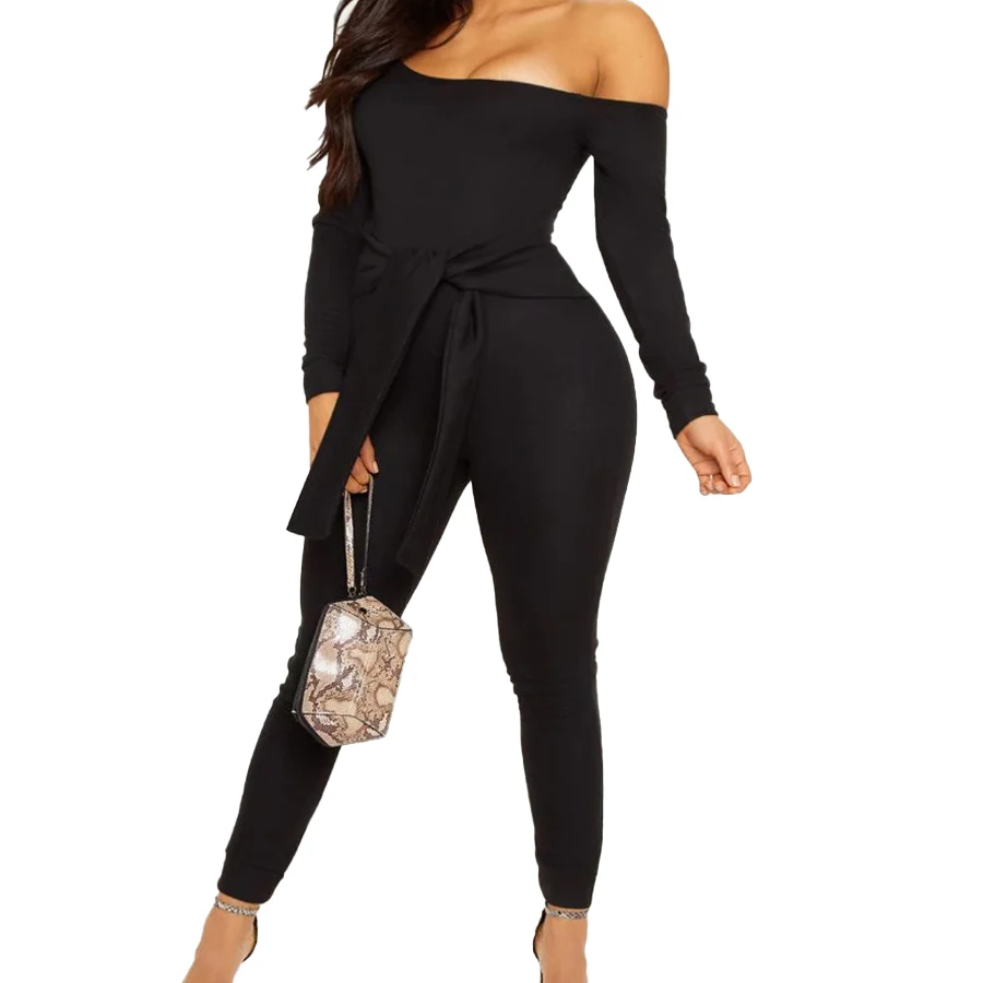 

Foma-TB5192 Popular hot style long sleeve off shoulder o neck solid color bandage women one piece jumpsuits