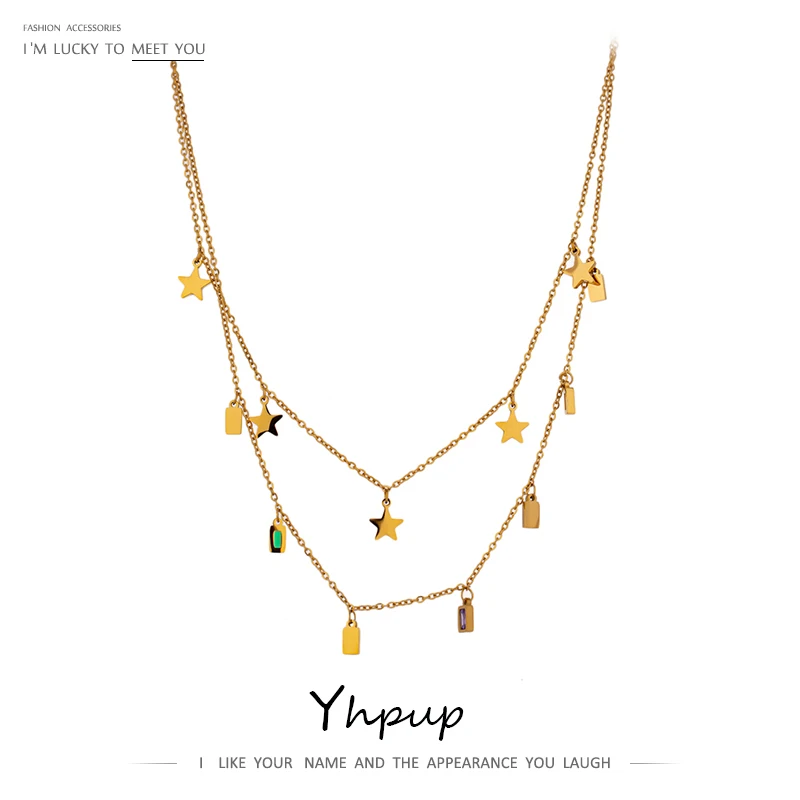 

Yhpup Trendy Amazon Jewellery Multi Layer Stainless Steel 18K Real Gold Plated Colorful CZ Cubic Zirconia Necklace, Gold silver