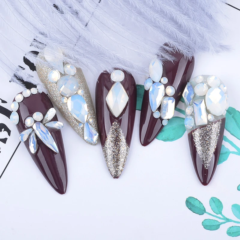 

2021 New Arrival Opal white nail rhinestones crystal nail art accessory, 1 colors