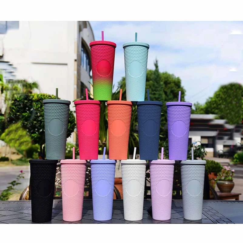 

2022 Amazon 24oz unicorn pink matte black studded tumblers parent-child cup double wall plastic cup