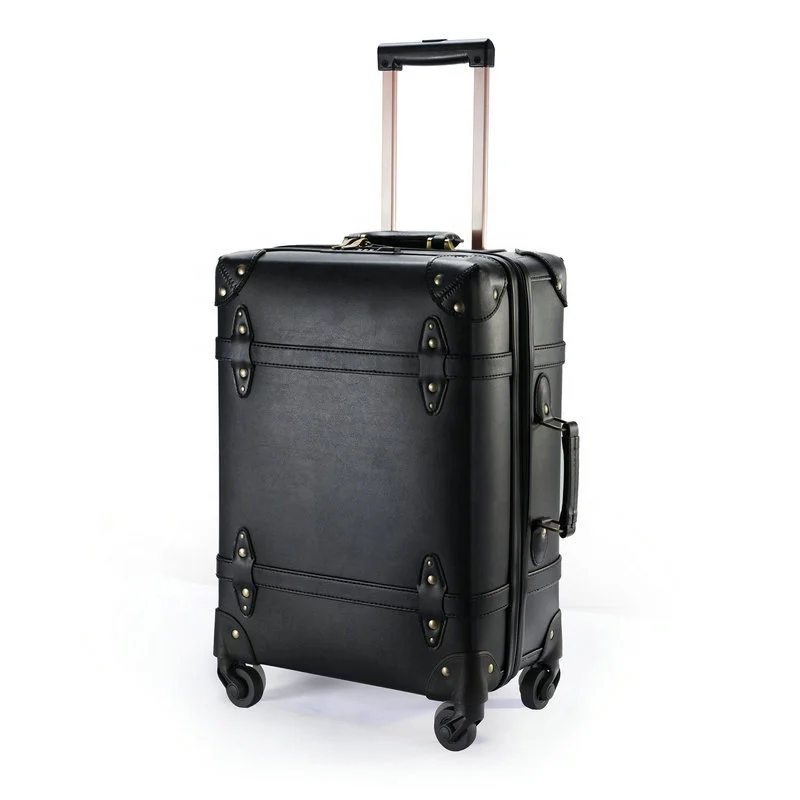 

20 inch Vintage PU trolley travel luggage for women, Sand/navy/black...