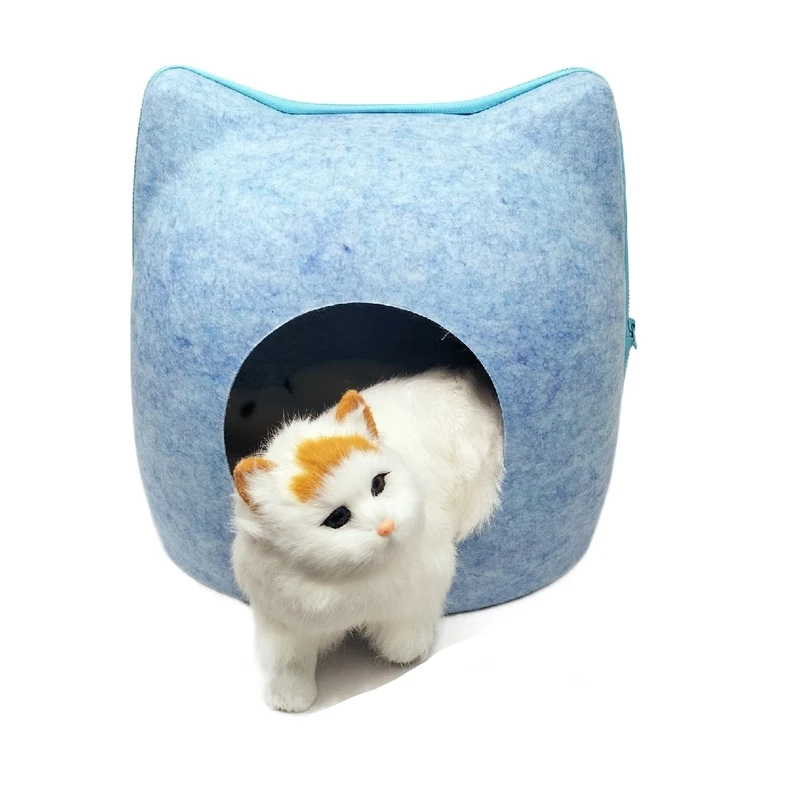 

New Design Cat Tunnel Bed Cave Foldable And Washable Luxury Felt Cat Bed, Yellow