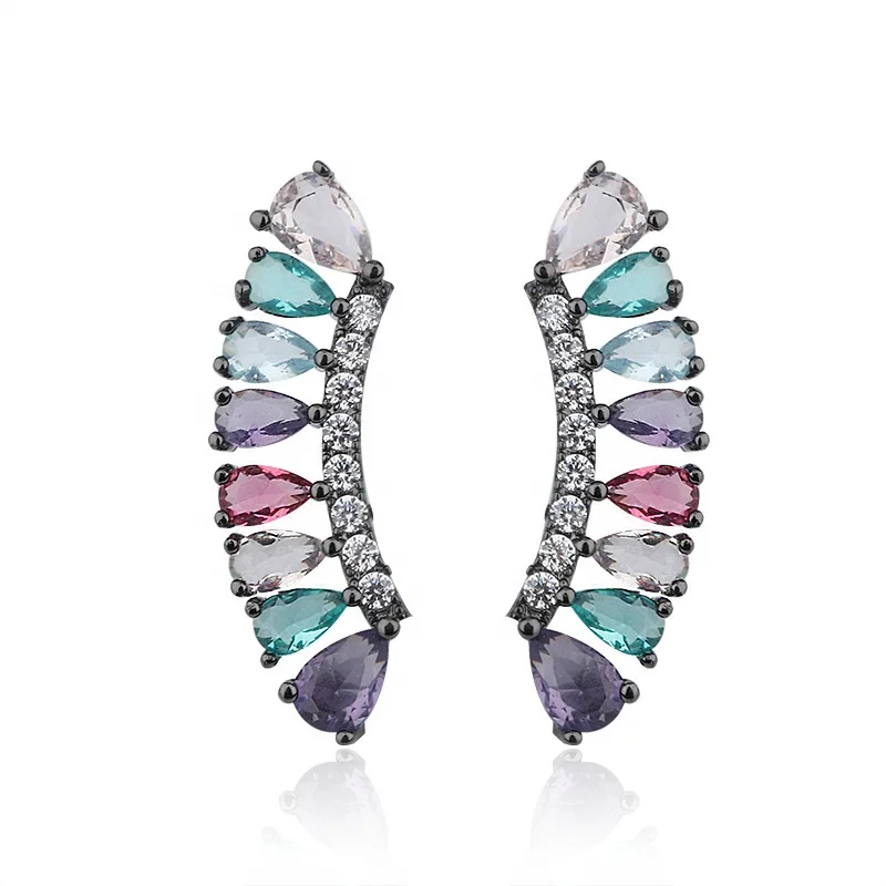 

Wholesale new arrival womens colorful cz zircon geometric stud earrings jewelry, Black, platinum