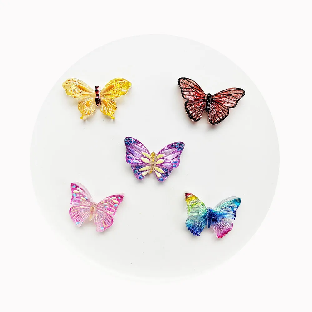 100Pcs/Lot Mini Flower Butterfly Flatback Resin Cabochons Scrapbook DIY for Phone Case Hair Bow Center Decoration Accessories