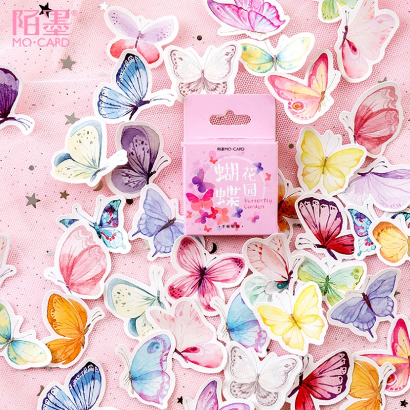 

46pcs/pack Colorful Butterfly Garden Hand Account Mini Boxed Stickers Notes Decoration DIY Stickers General Sealing Stickers