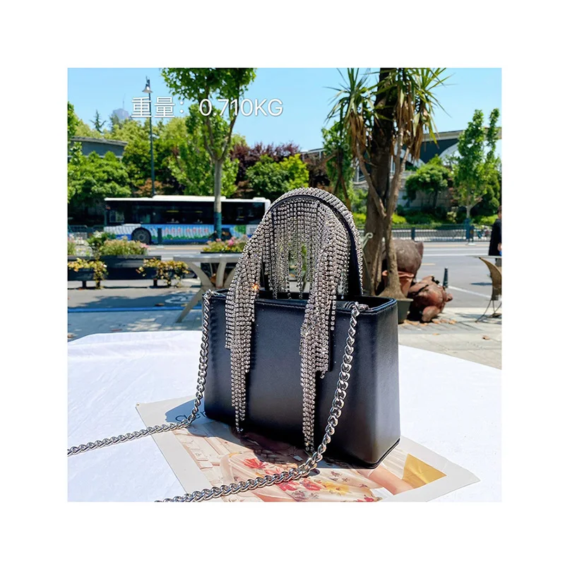 

Diamonds Tassel Box Handbag Women Luxury Designer Cowhide Leather Shoulder Bag Ladies Rhinestone Small Square Crossbody Bag New