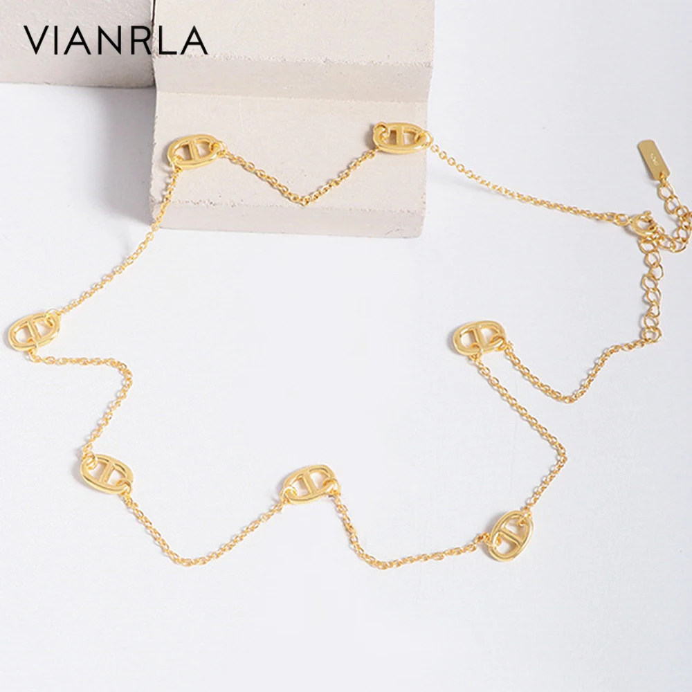 

VIANRLA 925 Sterling Silver Oval Pattern Necklace Minimalist 18k Gold Plated Women Jewelry Gift Drop Shipping