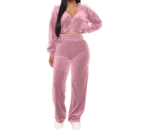 

Wholesale women autumn warm 2 piece velvet soft skin friendly OEM hoodie sweatshirt tracksuit jogging suit, Custom color
