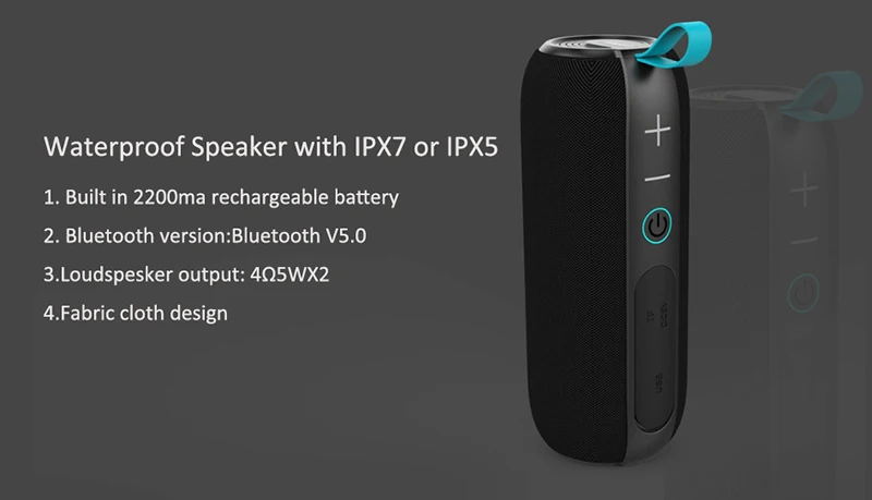 FM0199 2200mA Wireless IPX7 Waterproof Bluetooth 5.0 Speaker With Fabric Loudspeaker Heavy bass Sound For Outdoor Sports - ANKUX.COM
