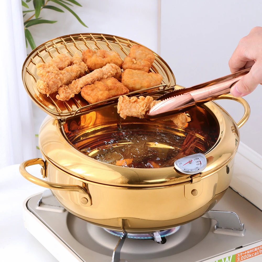 

Kitchen Cooking Tools Thermometer Fryer Pan Temperature Control Stainless Steel Deep Frying Pot, Silver,gold,rose gold,rainbow