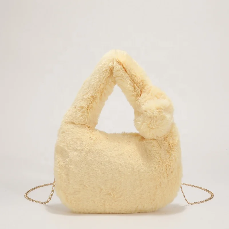 

2021 Winter Solid Fleece Clutch Bag for Woman Cross Shoulder Small Handbags Fashion Designer Bean Bag FUR