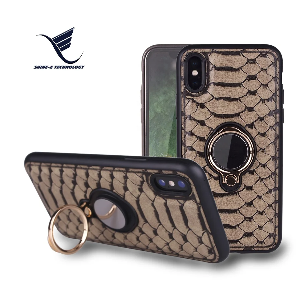 

2018 New Snake Skin Leather Finger Ring Holder Mobile Phone Case for Iphone X Cell Phone With stand and holder