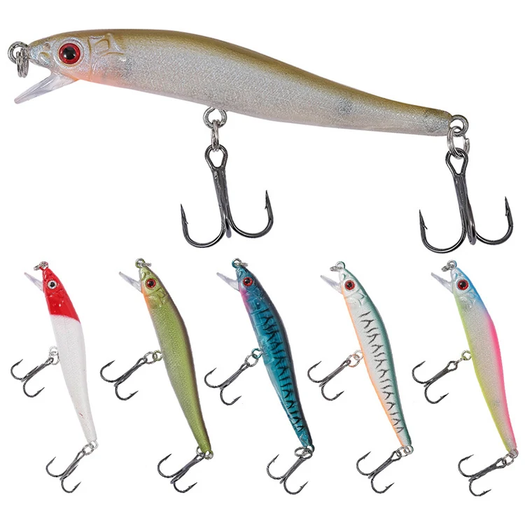 

8cm 5.5g Sinking Artificial New Fishing Lures Bass Hard Mininow Baits Treble Hooks Wholesale, 6 colors on stock or customized