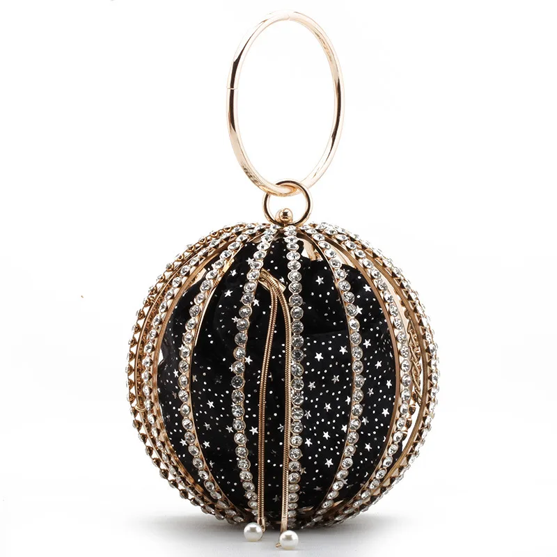 

Metal Cage Bags Hollow Ball Shape Clutch Purse Diamond Wristlet Banquet Party Handbag, Customized