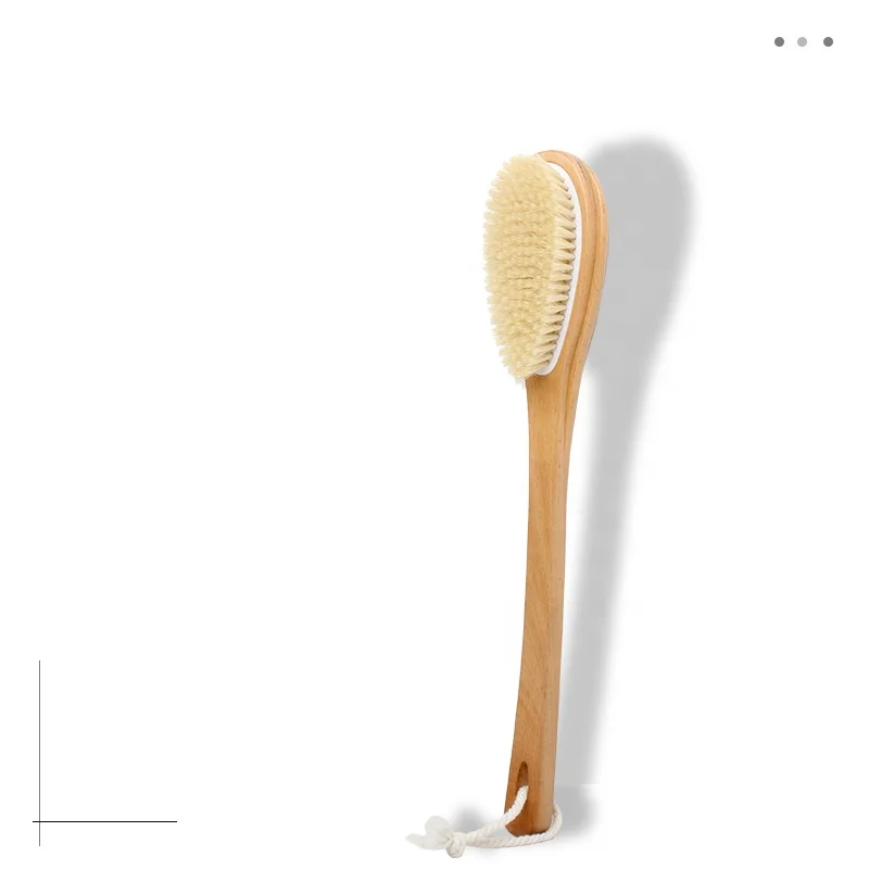 

Factory Wholesale Custom Logo Long Handle Bristle Wooden Bath Brush Dry Skin Body Exfoliating Brush, Natural color