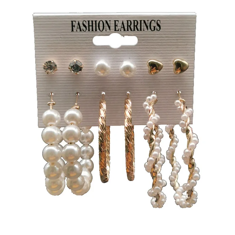 

Pearl Earring Combination Of Women's Heart Temperament 6 Pairs Of Plate Earring Set