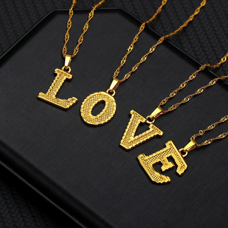 

Fashion 18k Gold Plated Stainless Steel Chain Man/women A To Z Initial Letter Alphabet Necklace, As pictures