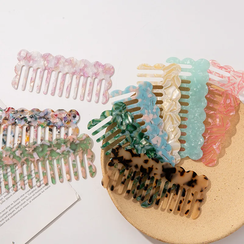 

Cute Design Shaped Wave Colorful Resin Acrylic Hair Combs Wild Leopard Print Acetate Acetic Wave Curls Comb, Picture
