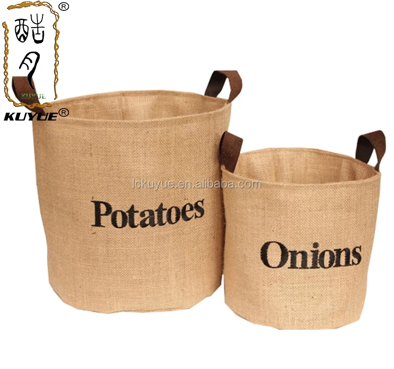 Kuyue Lined Burlap Pantry Storage Baskets For Potatoes And Onions With