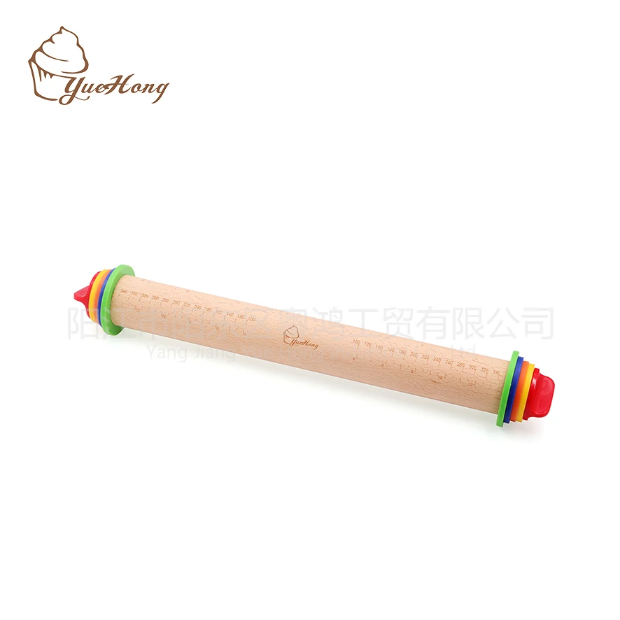 

Beech Wood Measuring Mark Adjustable Rolling Pin Removable Rings Multi-Color