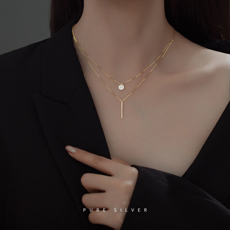 925 Sterling Silver Minimalist Collarbone Chain Necklace Women Gold Plated 925 Silver Elegance Double Layered Necklaces Jewelry
