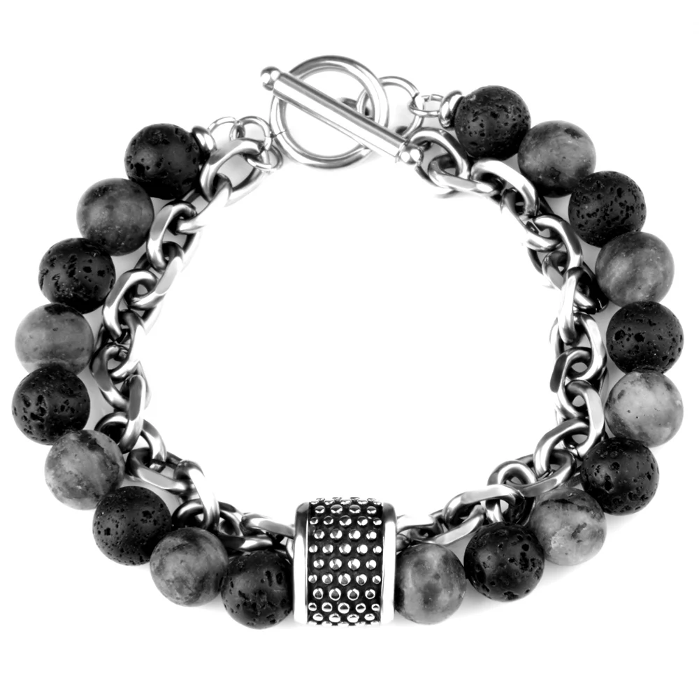 

Chanfar Wholesale Charm Natural Lava Stone Bead Stainless Steel OT Bracelet