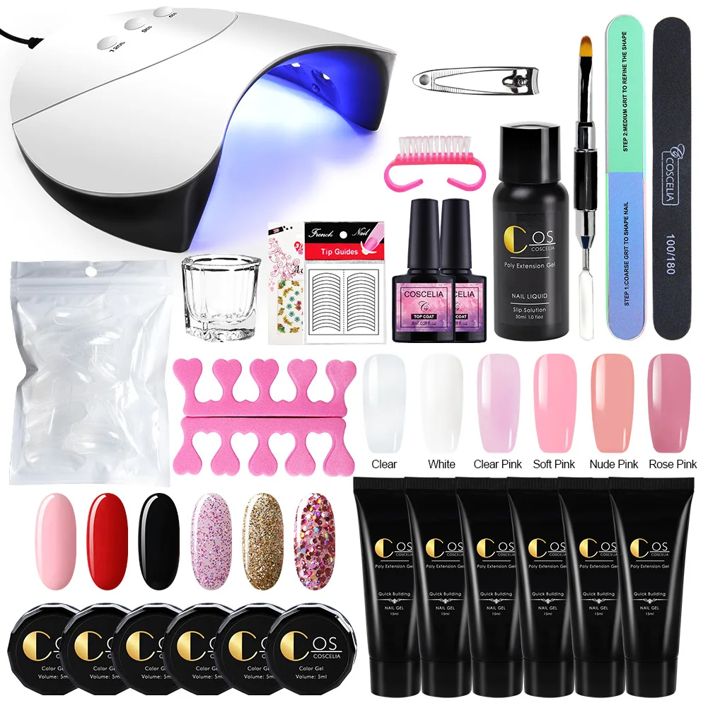 

COSCELIA Professional Poly Gel Nails DIY Kits With UV Lamp Nail Manicure Kit, 12colors