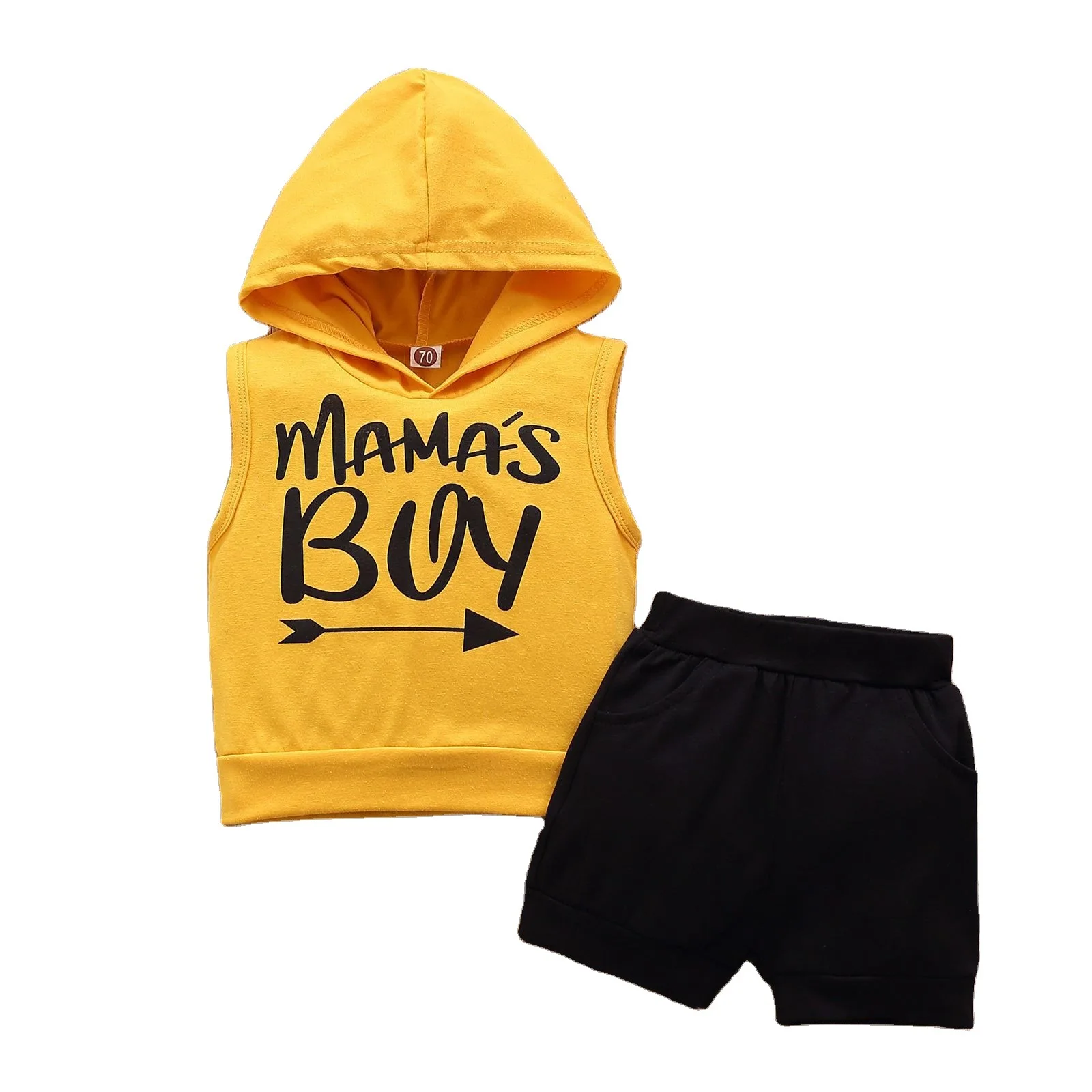 

Infant baby wears 2 piece Mama's Boy Hoodie Yellow Black Grey Yellow Black Grey Korean Baby ins Style