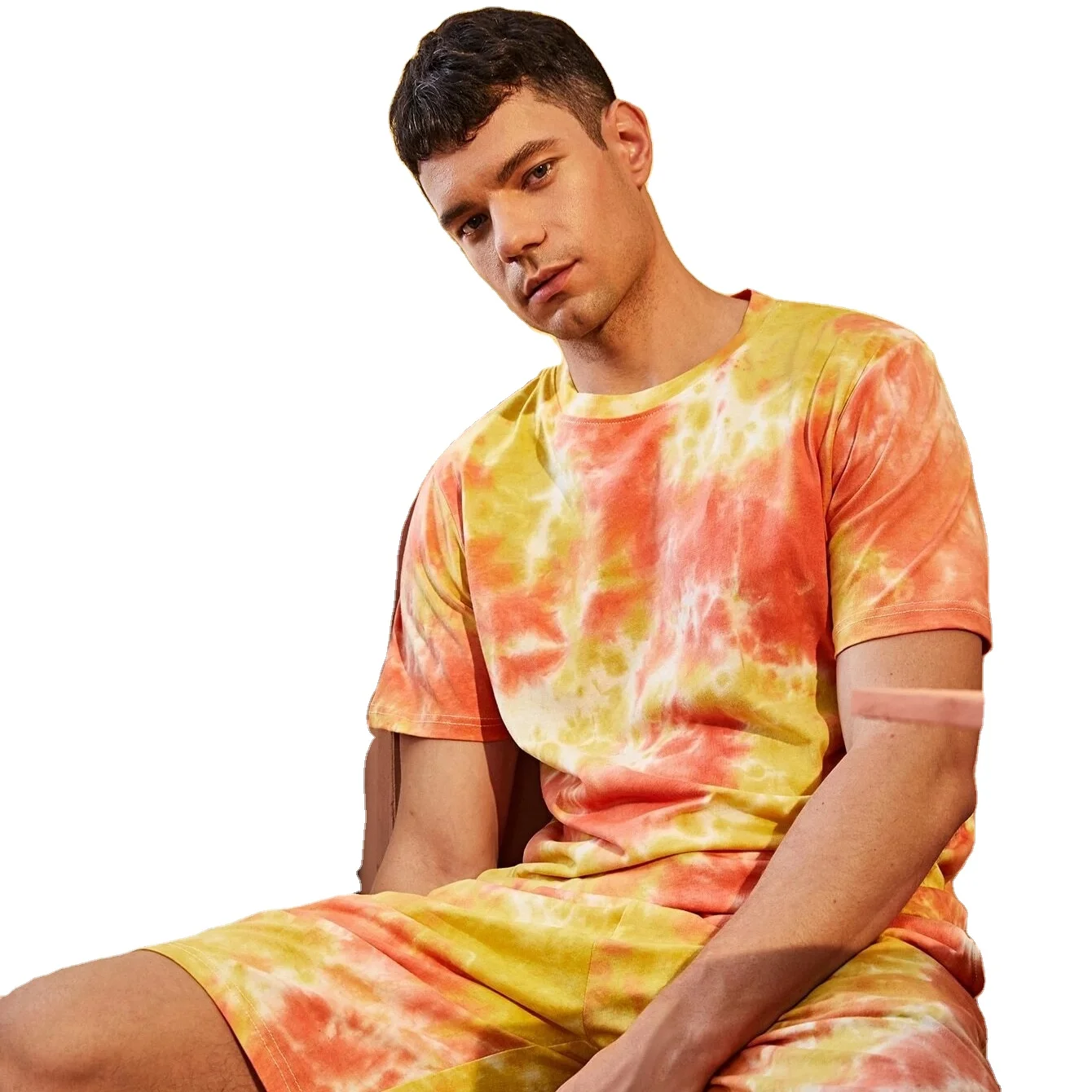 

YD - tz11 Ready to ship Casual men summer tie-dye gym sport shorts set cotton short sleeve work out 2 piece mens short set