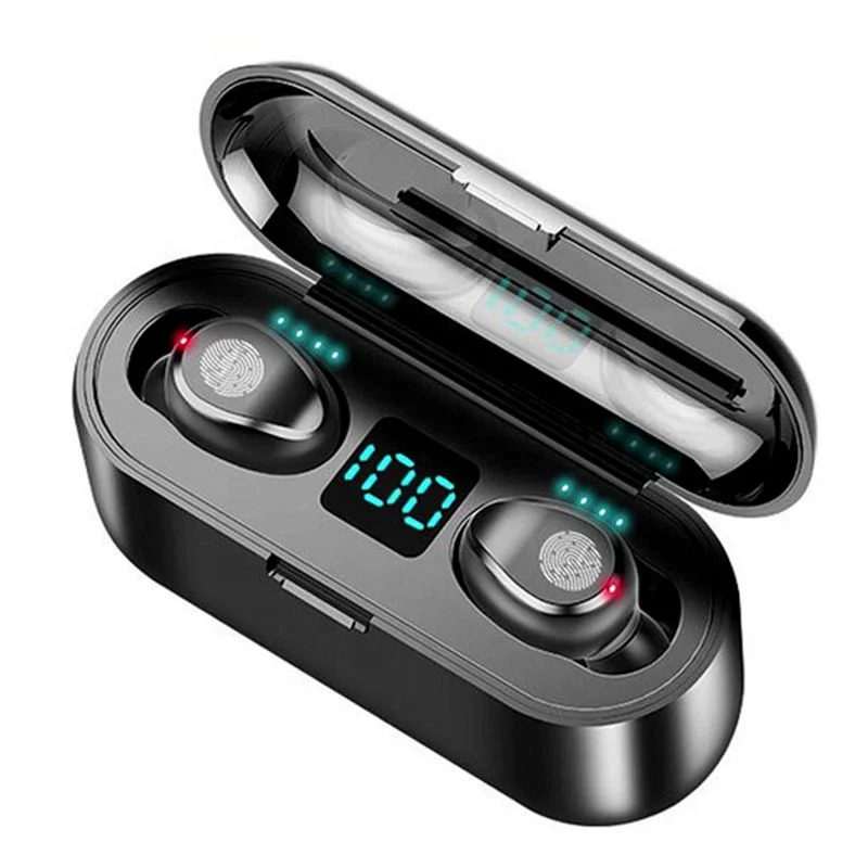 

audifonos F9 Wireless earbuds BT 5.0 Earphone TWS HIFI Mini In-ear Sports Running Headset Support iOS/Android Phones HD Call, Crystal white