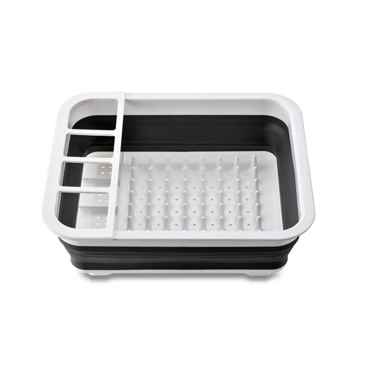 

Foldable Drying Rack Set Portable Dinnerware Organizer Space Saving Storage Tray Collapsible Dish Drainer Board, Grey+white