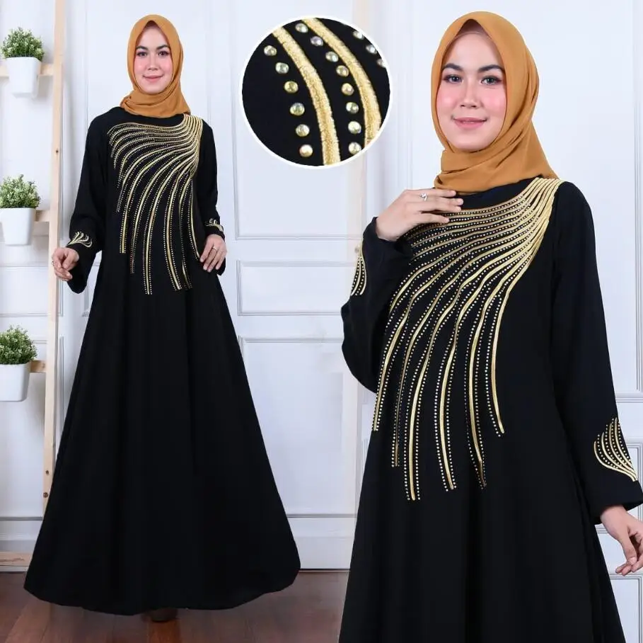 

Womens Abaya Sequined Dresses Black Moroccan Dubai Abaya Kaftan Muslim Dress