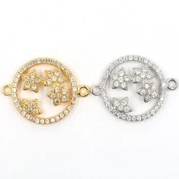 Wholesale Micro Mosaic Cz Little Star Circle Connector Jewelry