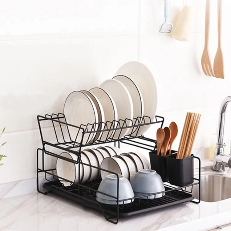 

PINPINFAMILY New stainless steel metal black 2 tier kitchen over the sink dish storage drying drain dish rack