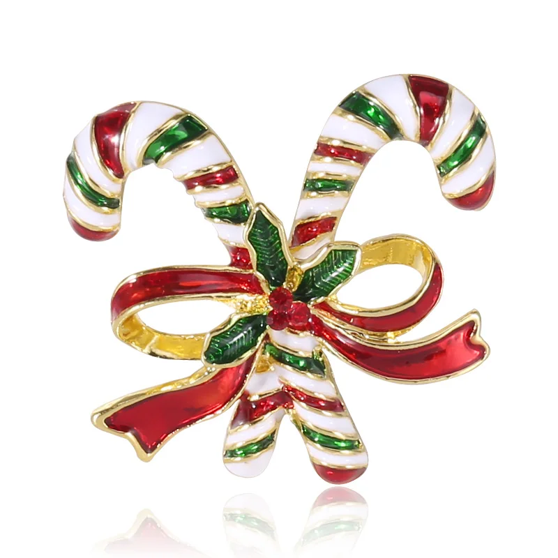 

New Fashion Custom Women Men Alloy Multicolor Candy Crutch Christmas Brooch Pins Jewelry, Picture