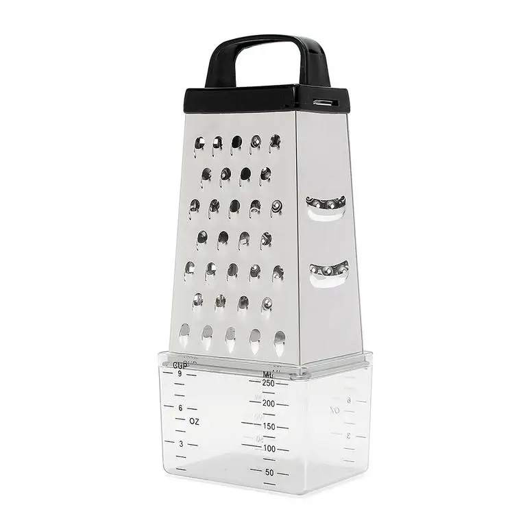

6 Inch 4-sided Stainless Steel Grater with Measuring Container Hand-held Cheese Vegetable Chopper Essential Kitchen Accessories