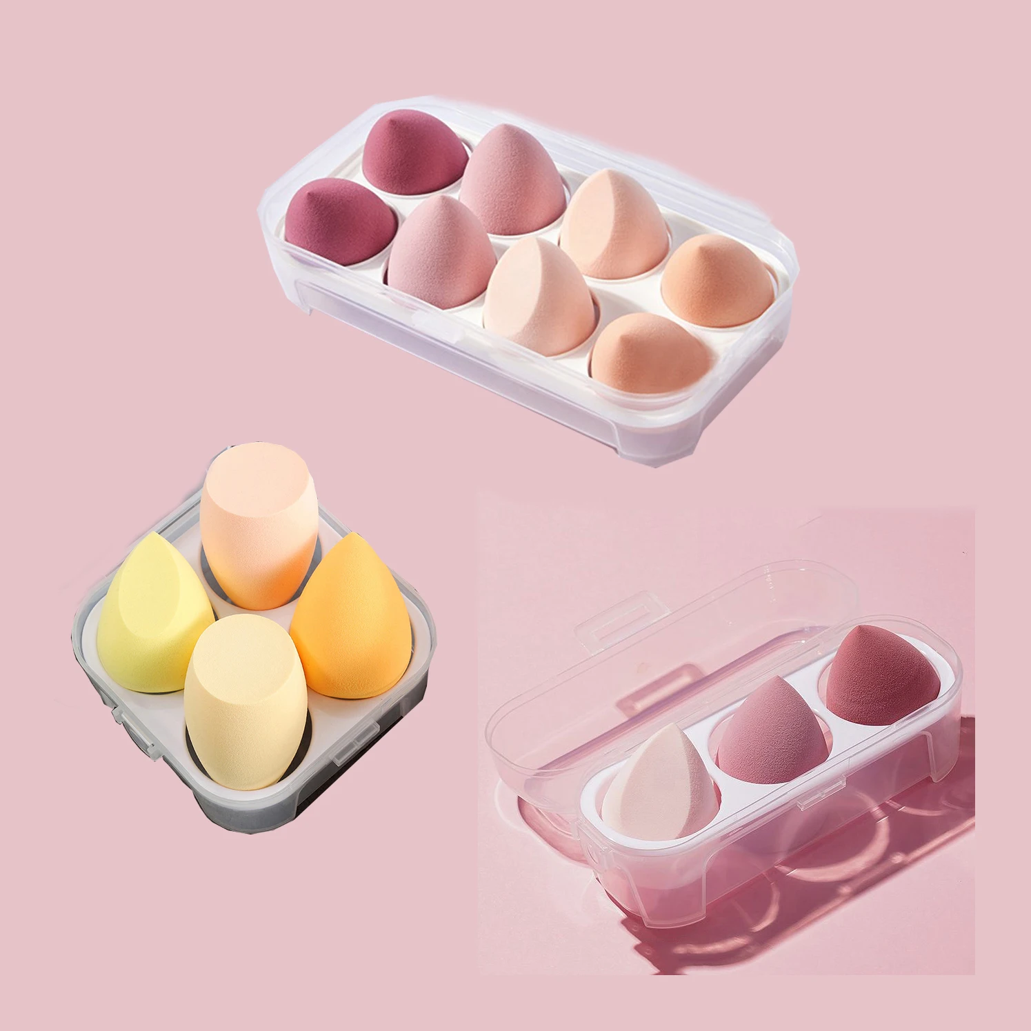 

Popular 8PCS 4PCS 3PCS /Box Beauty Sponges Set With Egg Box Beauty Facial Foundation Blending Makeup Sponge Set, Multiple colors