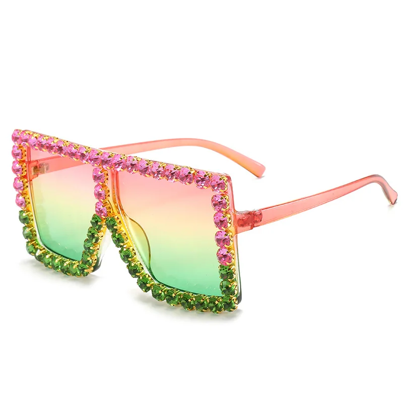 

Sunglasses 2021 Square Oversized Rhinestone Bling Sunglasses with candy color Semi Translucent Mirrored Lens Shades For Women, 18 colors