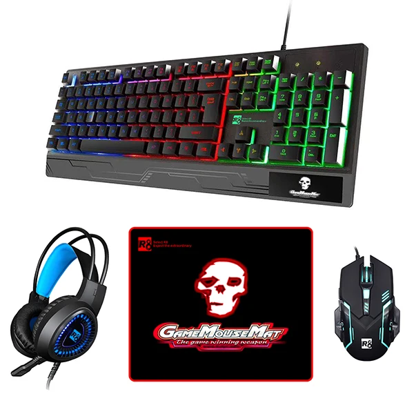 

4 IN 1 Keyboard Mouse Mouse Pad Headset Combo, Black