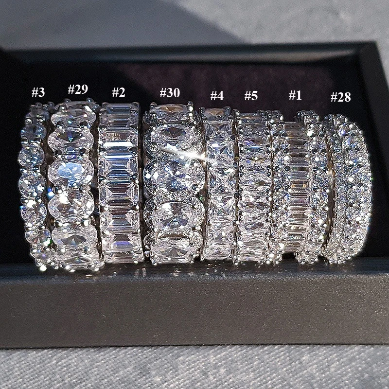 

925 Silver Plated Copper Zircon Luxury Eternity Rings for Women Big Gift Wholesale Lots Bulk Wedding 925 CZ Band Ring