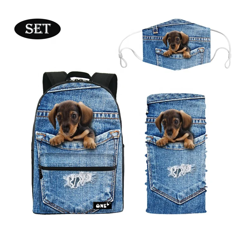 

ONE2 design printed 600D polyester kids school backpack with friendly dog, Customized