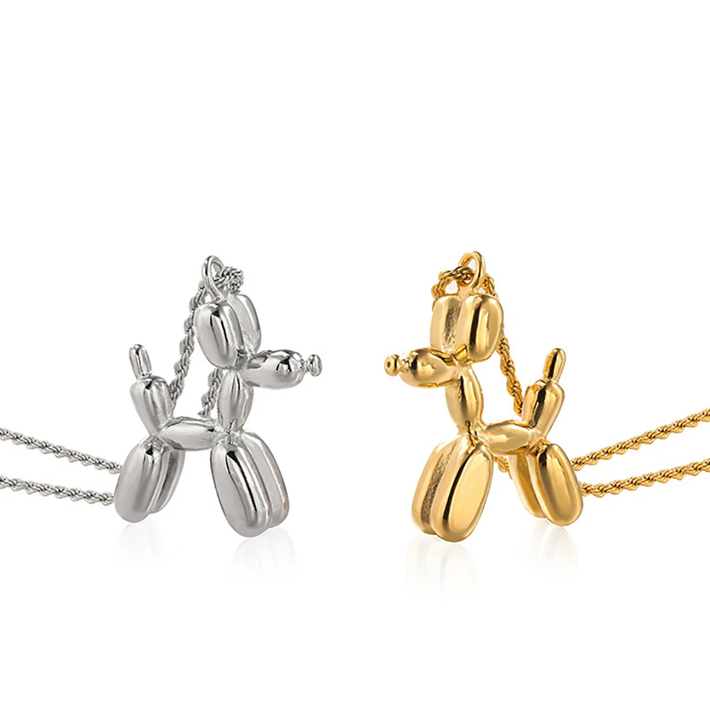 

Fashion Gold Plated Couple Balloon Dog Pendant Necklace Hiphop Street Culture Chain Puppy Necklaces Trendy Jewelry Gift, Gold.silver.rose gold