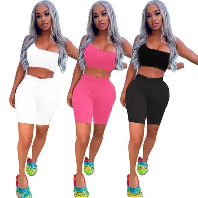 

B35920A 2021 Summer Ready to ship woman 2 pcs fitness bandage yoga shorts set, Black/white/pink/gray/green